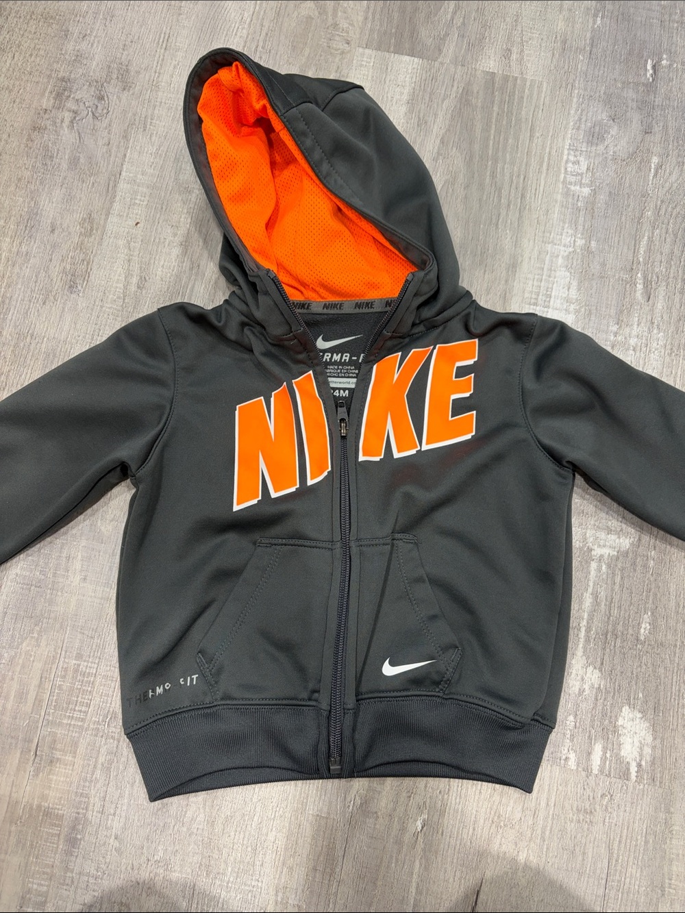 Nike Black Hooded Zip Sweatshirt with Orange Logo & Lining